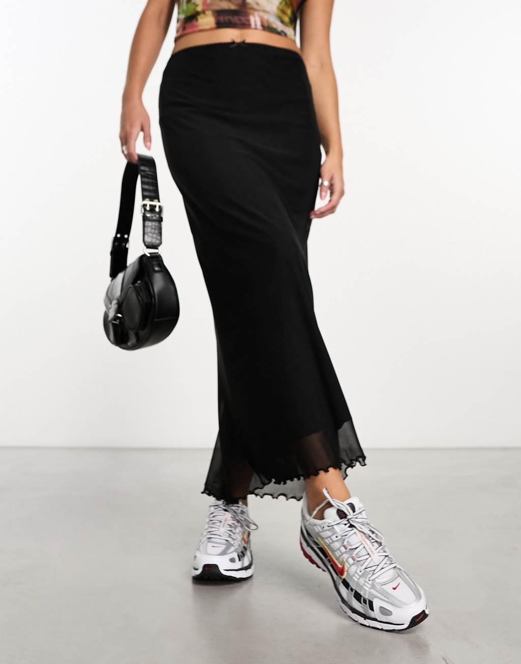 ASOS DESIGN mesh midi skirt in black Product Image