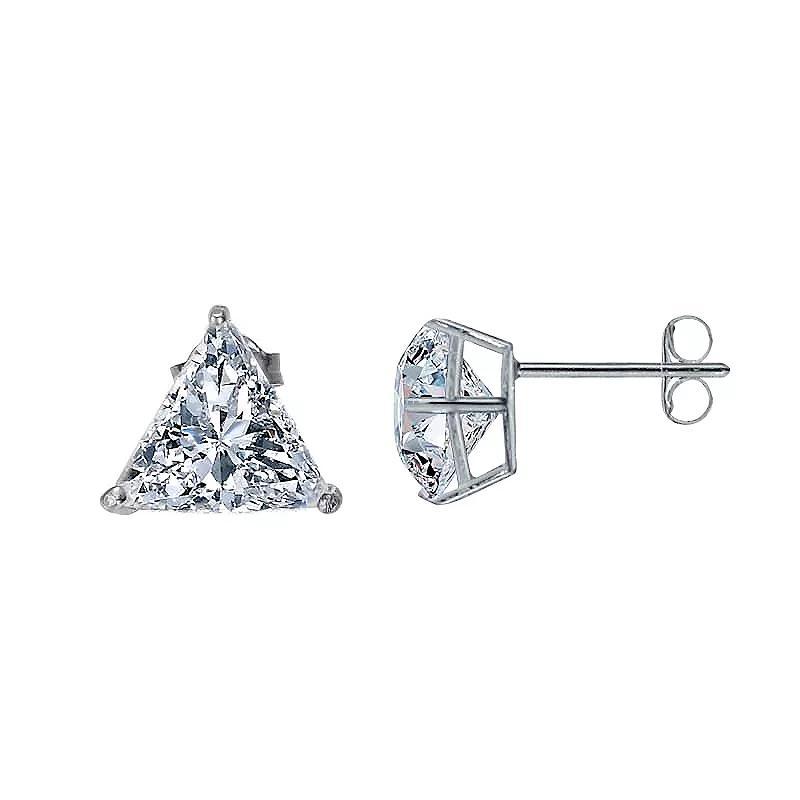 Sterling Silver Cubic Zirconia Triangle Stud Earrings, Womens, White Product Image