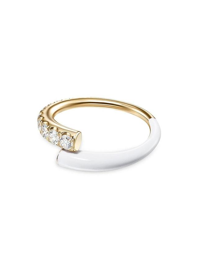 Womens 18K Yellow Gold, White Enamel & 0.53 TCW Diamond Bypass Ring Product Image