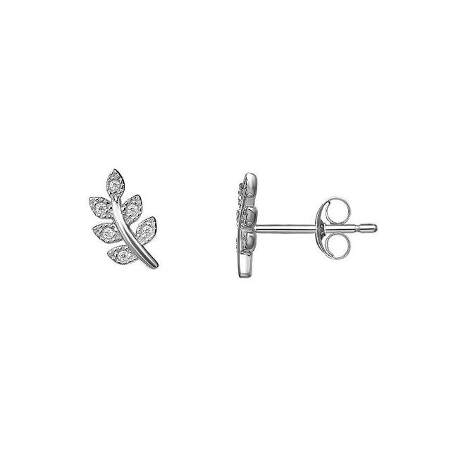 PRIMROSE Sterling Silver Cubic Zirconia Leaf Stud Earrings, Womens, Sterling Clear Product Image