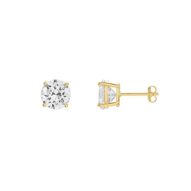 PRIMROSE Sterling Silver 8 mm Cubic Zirconia Stud Earrings, Womens, Yellow Gold Tone Product Image