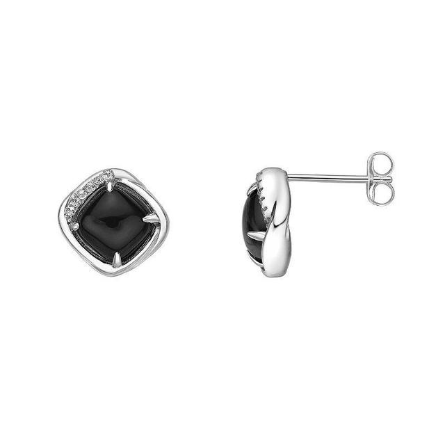 Gemminded Sterling Silver Black Onyx Cushion-Cut Stud Earrings, Womens Product Image