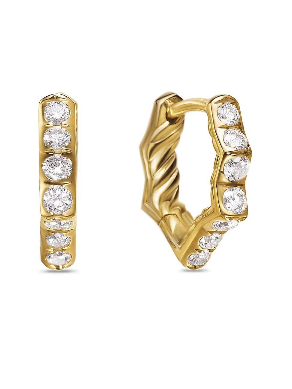 Womens Zig Zag Stax Huggie Hoop Earrings in 18K Yellow Gold with Diamonds, 13mm Product Image