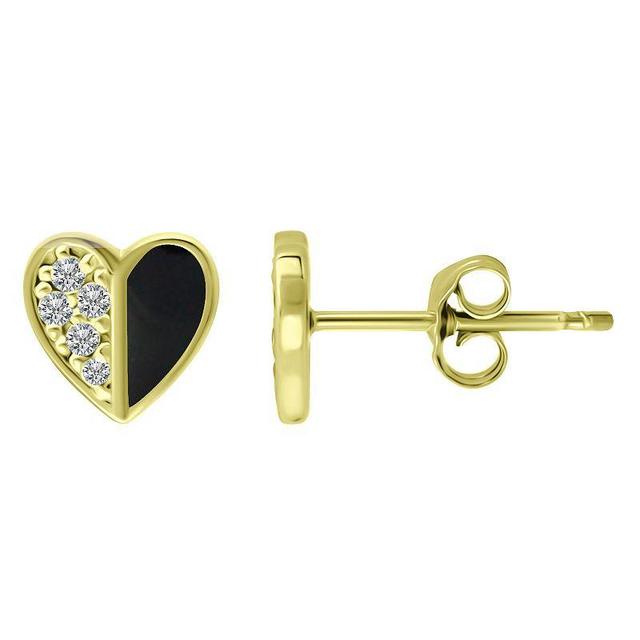 Aleure Precioso Sterling Silver Enamel & Cubic Zirconia Heart Stud Earrings, Womens, Black Product Image