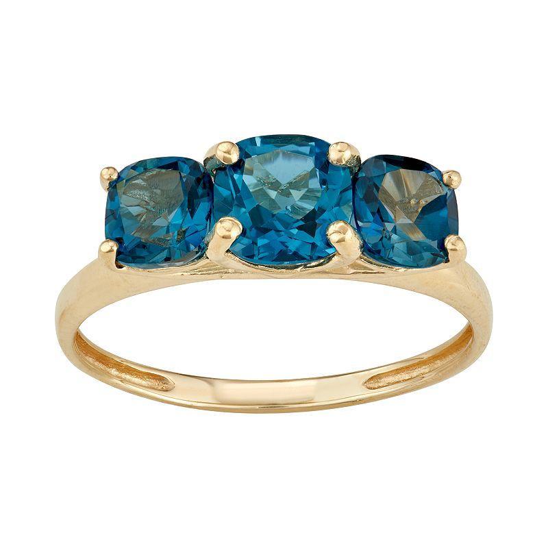 Designs by Gioelli 10k Gold 3-Stone Cushion Ring, Womens Created Aquamarine Product Image