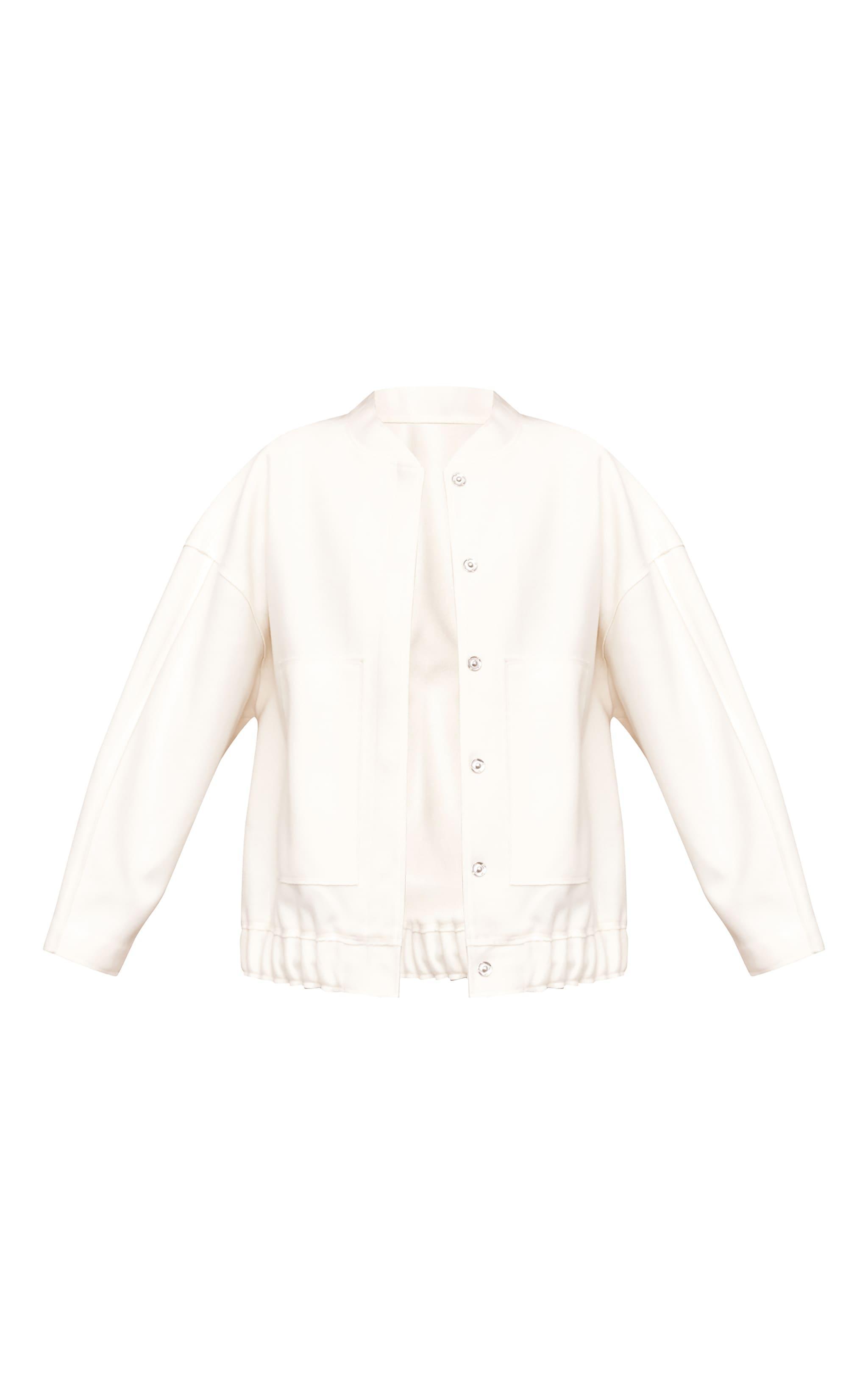 Cream Wool Look Longline Bomber Jacket Product Image