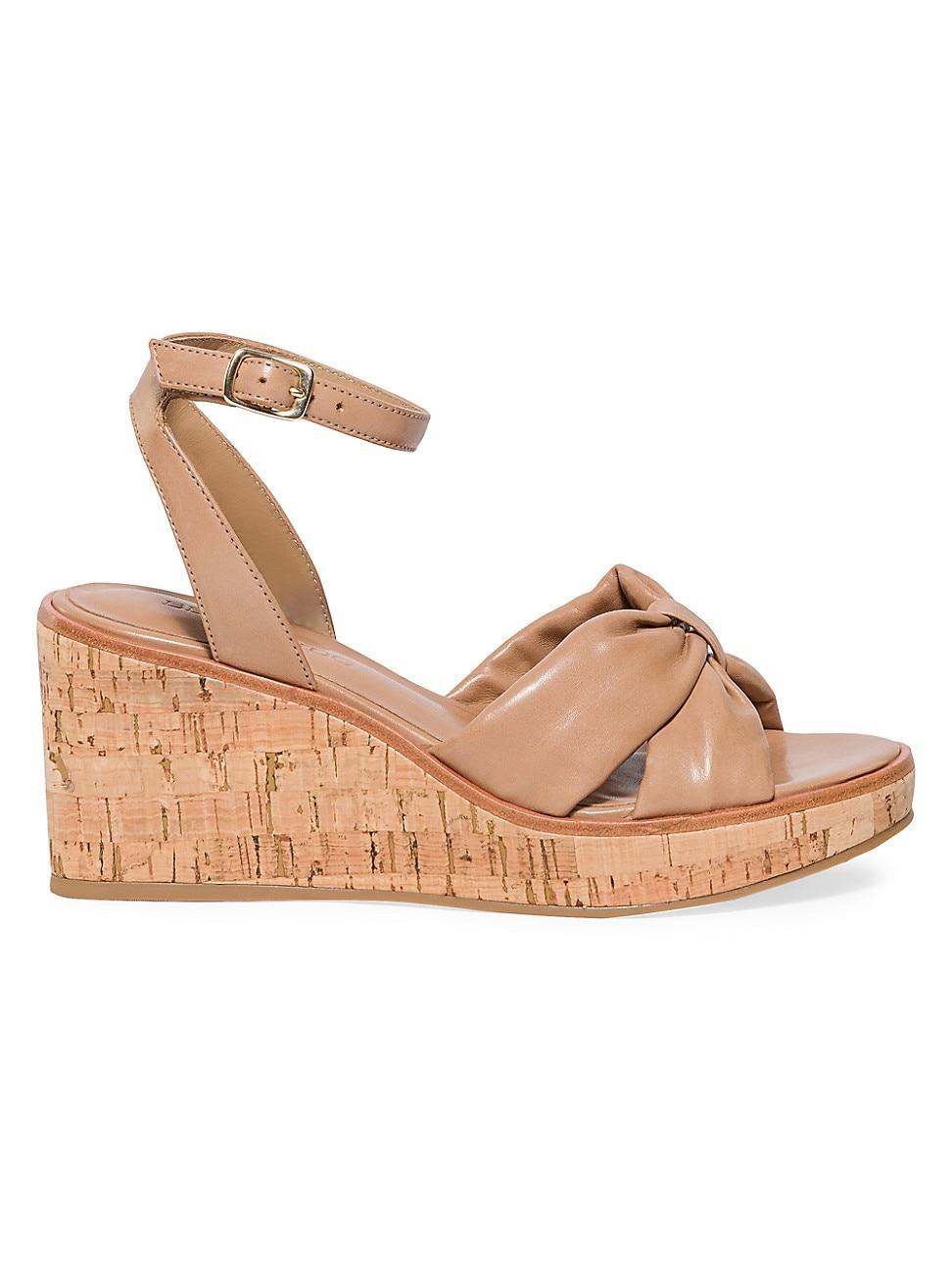 Leather Cork Ankle-Strap Wedge Sandals Product Image