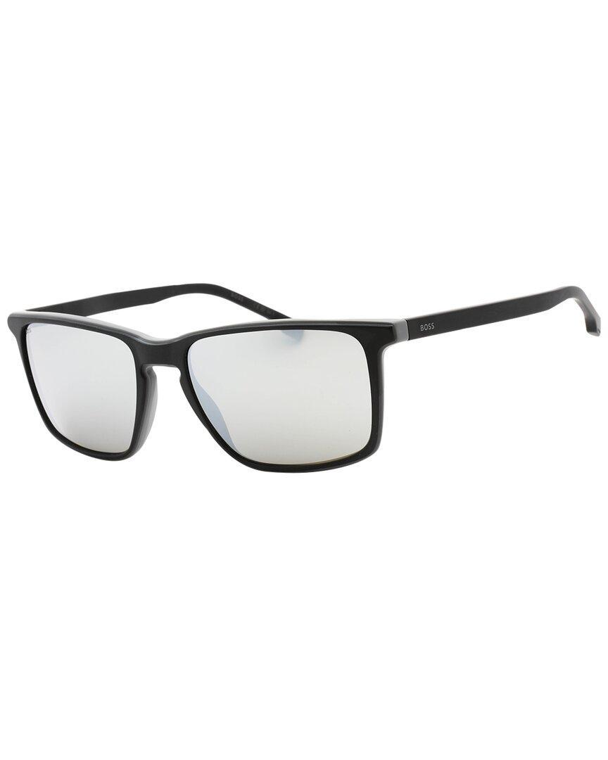 Silver Mirror Rectangular Men's Sunglasses Boss 1556/o/s 0o6w/t4 57 In Black Product Image