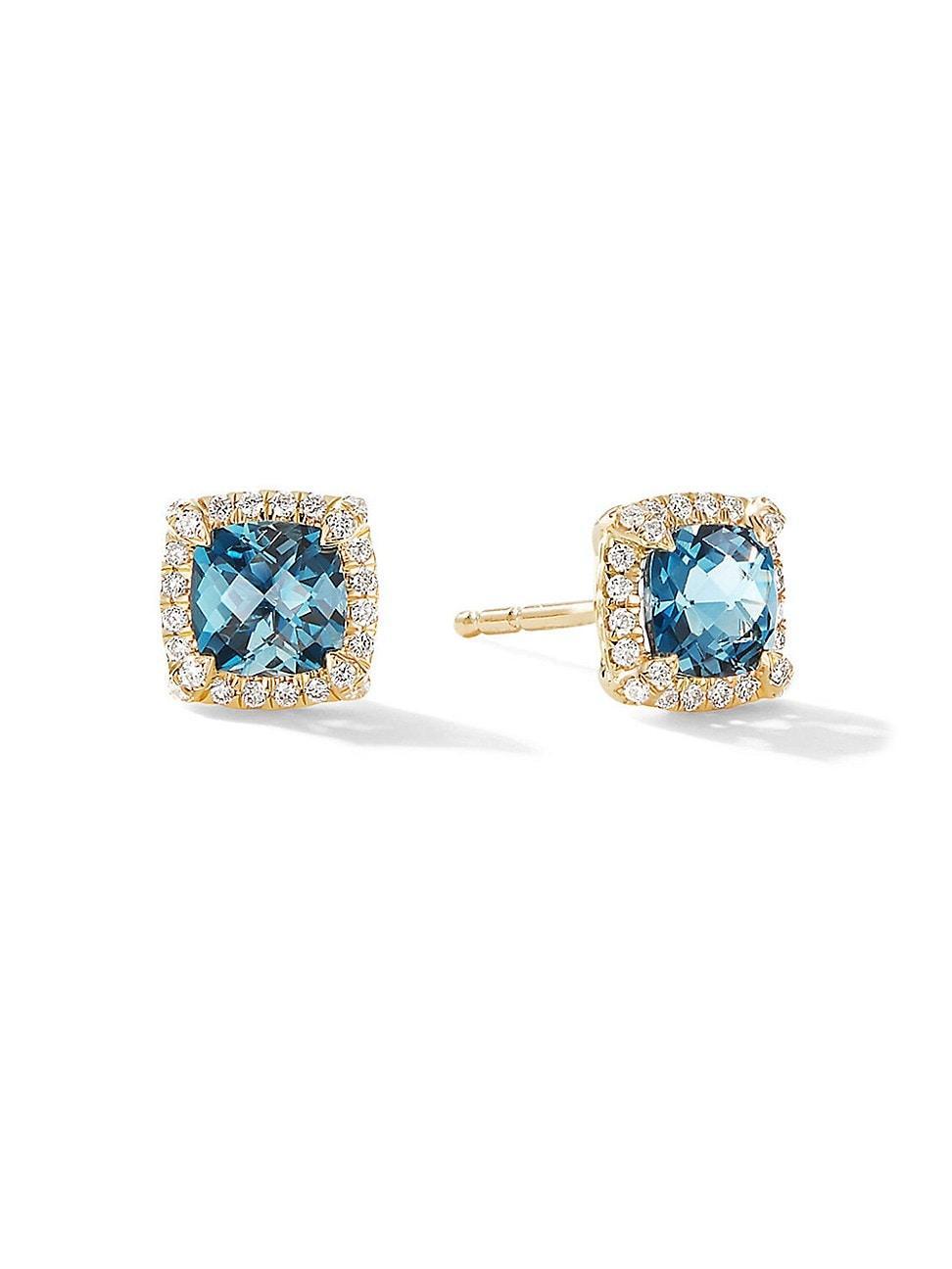 Womens Petite Chatelaine Pav Bezel Stud Earrings in 18K Yellow Gold Product Image