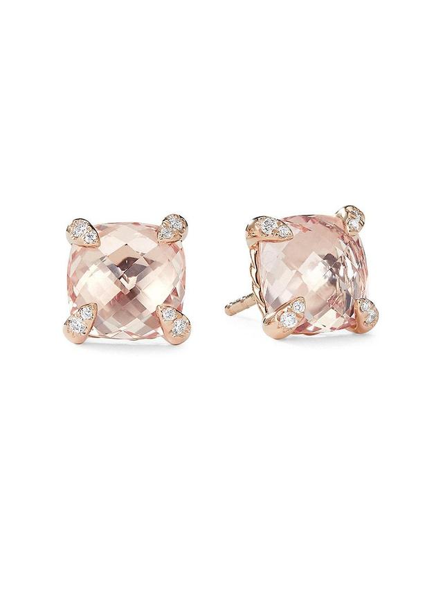 Womens Chtelaine Stud Earrings with Morganite & Diamonds in 18k Rose Gold/8mm Product Image