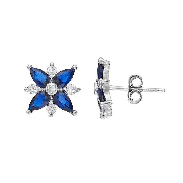 Sterling Silver Lab-Created Blue Spinel & Cubic Zirconia Starburst Stud Earrings, Womens Product Image