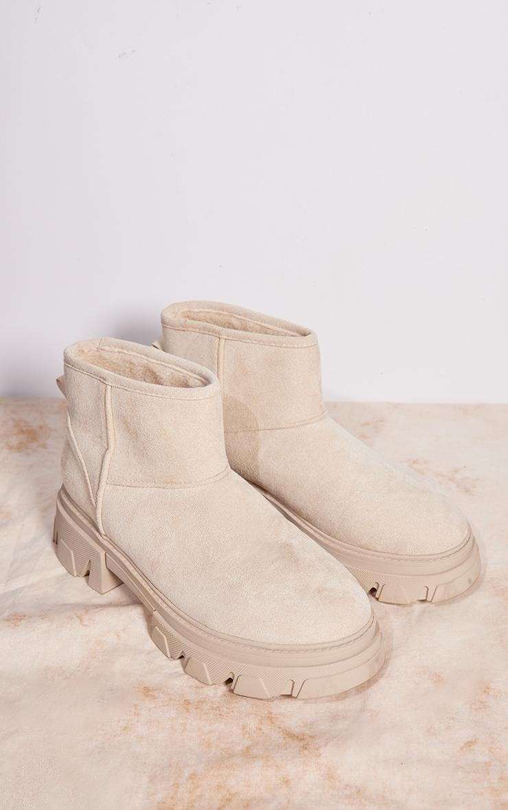 Cream Faux Suede Round Borg Lined Chunky Ankle Boots Product Image