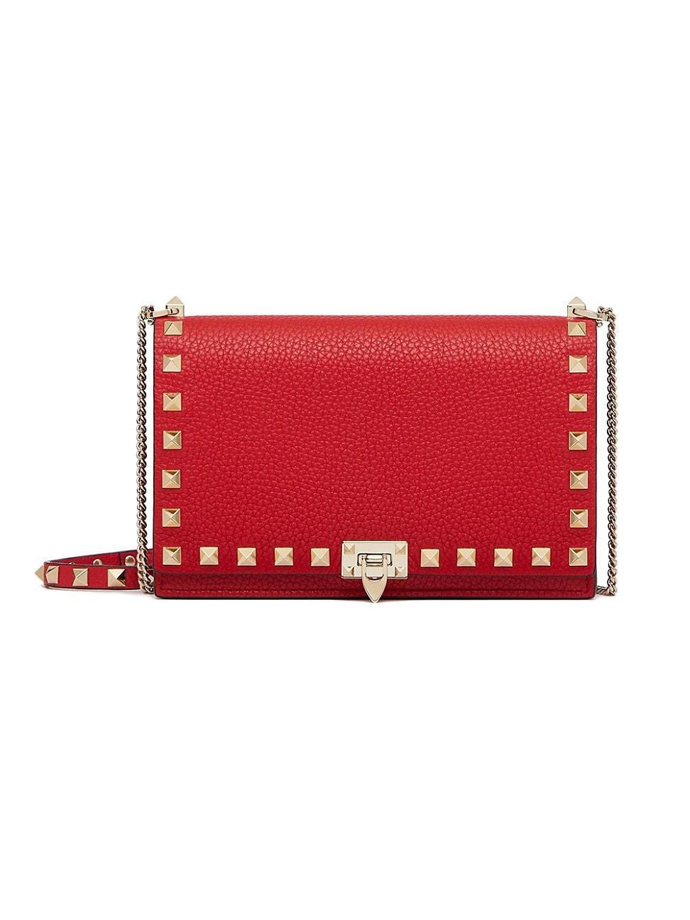 Womens Grainy Calfskin Pouch With Rockstud Chain Product Image