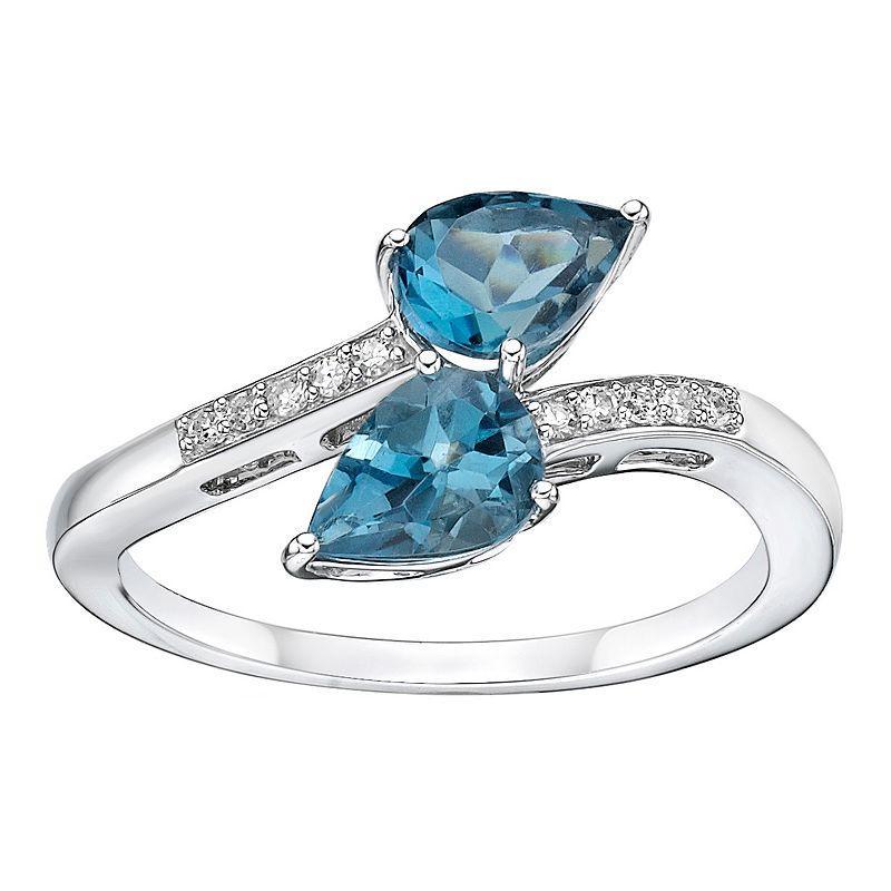 Gemminded 10k White Gold London Blue Topaz & Diamond Accent Ring, Womens 10k Whgold Product Image