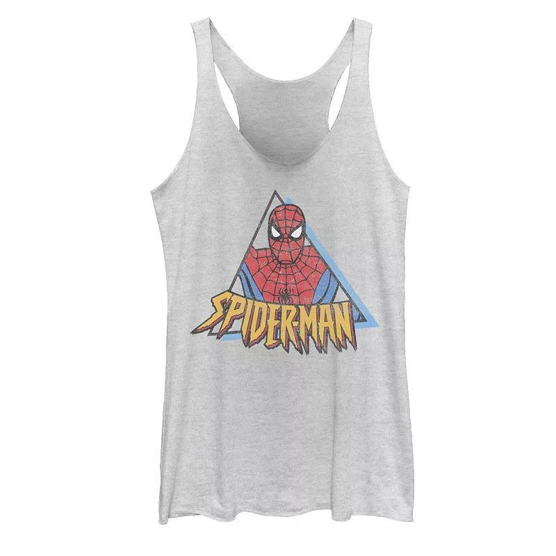 Juniors Marvel Spider-Man Retro Triangle Portrait Graphic Tank Top, Girls White Grey Product Image