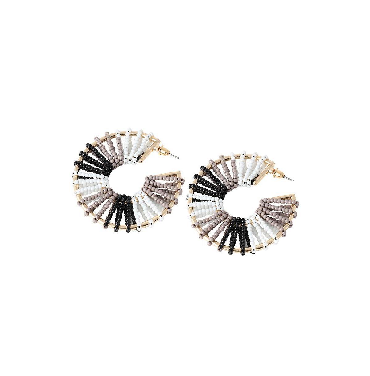 Sohi Womens Gold Beaded Hoop Earrings Product Image