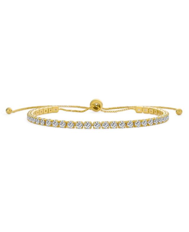 Bling Jewelry Thin Delicate Round Cubic Zirconia Cz Tennis Bracelet Slide Bolo Bracelet For Women Adjustable Sliding Ball Clasp Bracelet Yellow Gold P Product Image