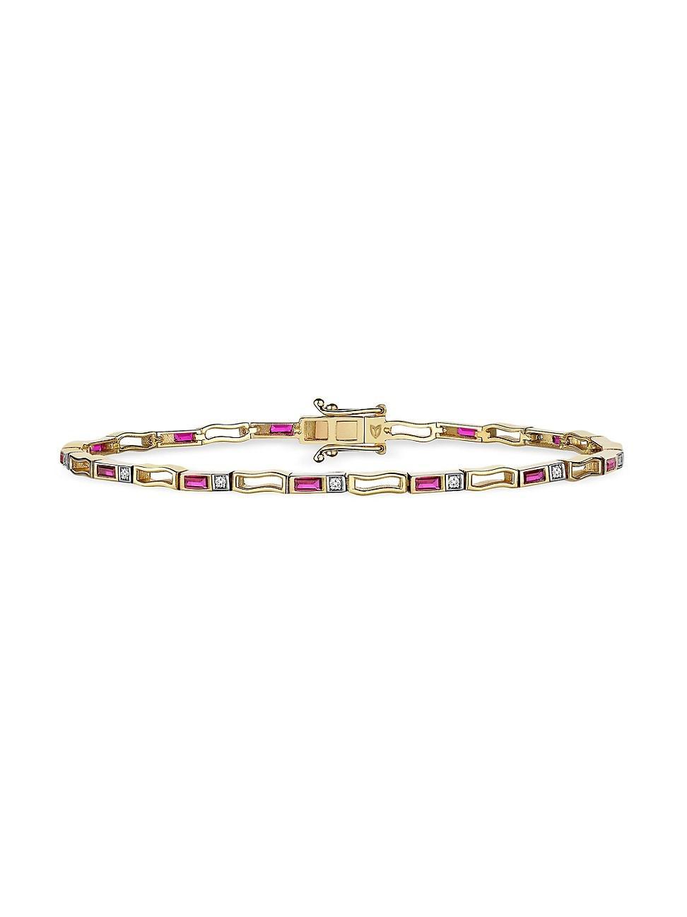 Womens Monoglam Two-Tone 14K Gold, Ruby & 0.1 TCW Diamond Bracelet Product Image