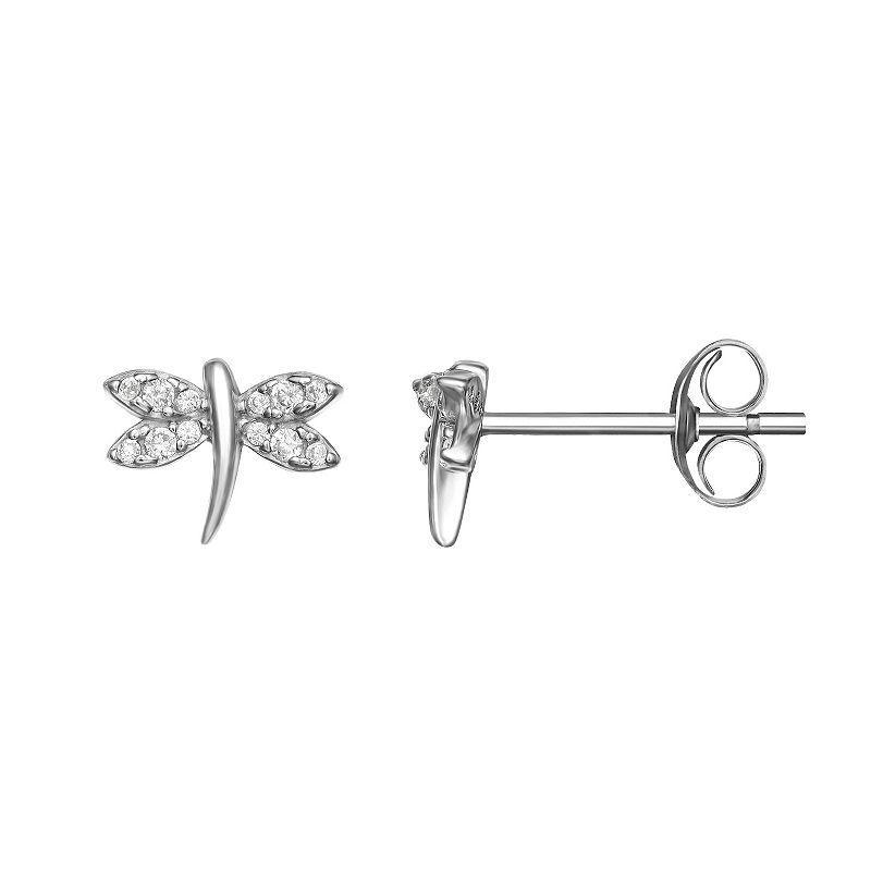 PRIMROSE Sterling Silver Cubic Zirconia Dragonfly Stud Earrings, Womens Product Image