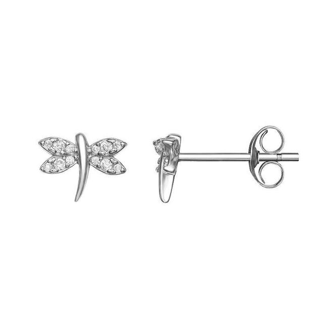 PRIMROSE Sterling Silver Cubic Zirconia Dragonfly Stud Earrings, Womens Product Image