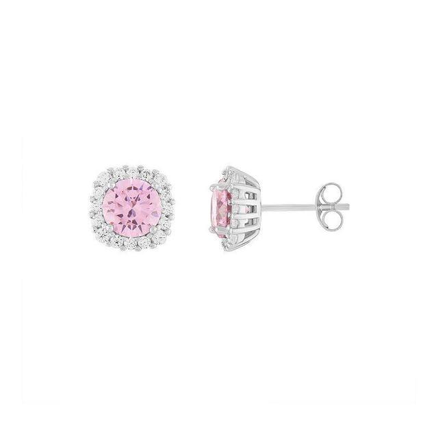 PRIMROSE Sterling Silver Cubic Zirconia Halo Stud Earrings, Womens, Pink Product Image