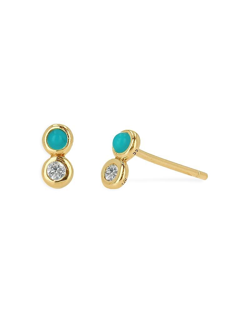 Rachel Reid 14K Yellow Gold Turquoise & Diamond Stud Earrings Product Image