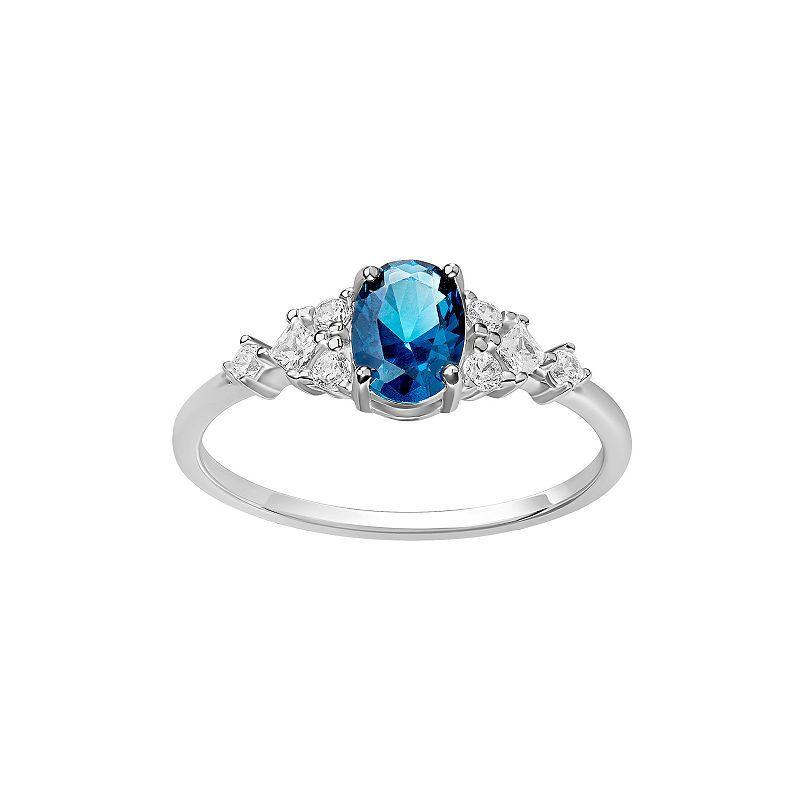 PRIMROSE Sterling Silver Blue Oval Nano & Cubic Zirconia Cluster Band Ring, Womens Product Image