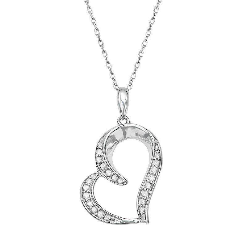 Sterling Silver 1/8 Carat T.W. Diamond Heart Pendant, Womens White Product Image