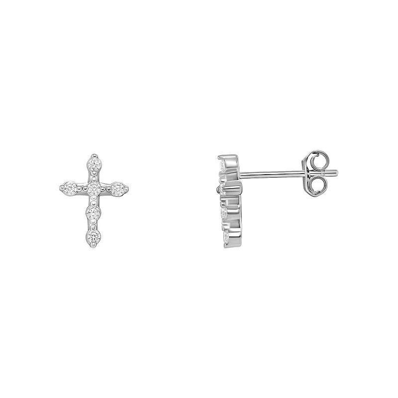 PRIMROSE Sterling Silver Cubic Zirconia Cross Stud Earrings, Womens, White Product Image