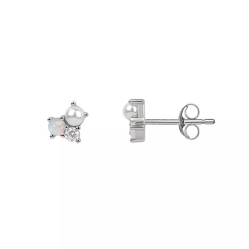 PRIMROSE Sterling Silver Cubic Zirconia, White Opal & Pearl Stud Earrings, Womens Product Image