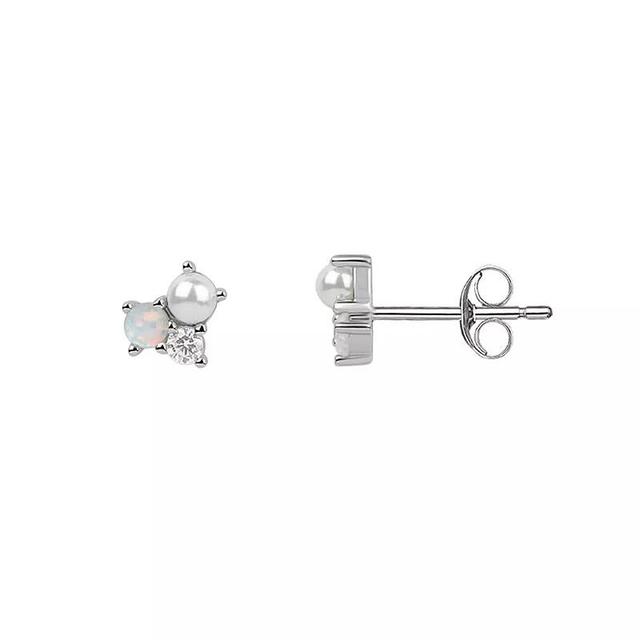 PRIMROSE Sterling Silver Cubic Zirconia, White Opal & Pearl Stud Earrings, Womens, Silver Tone And Opal Product Image