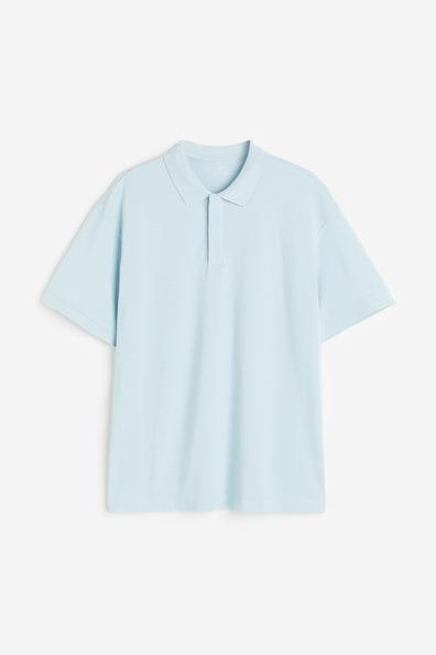 H & M - Relaxed Fit Piqu Polo Shirt - Blue Product Image