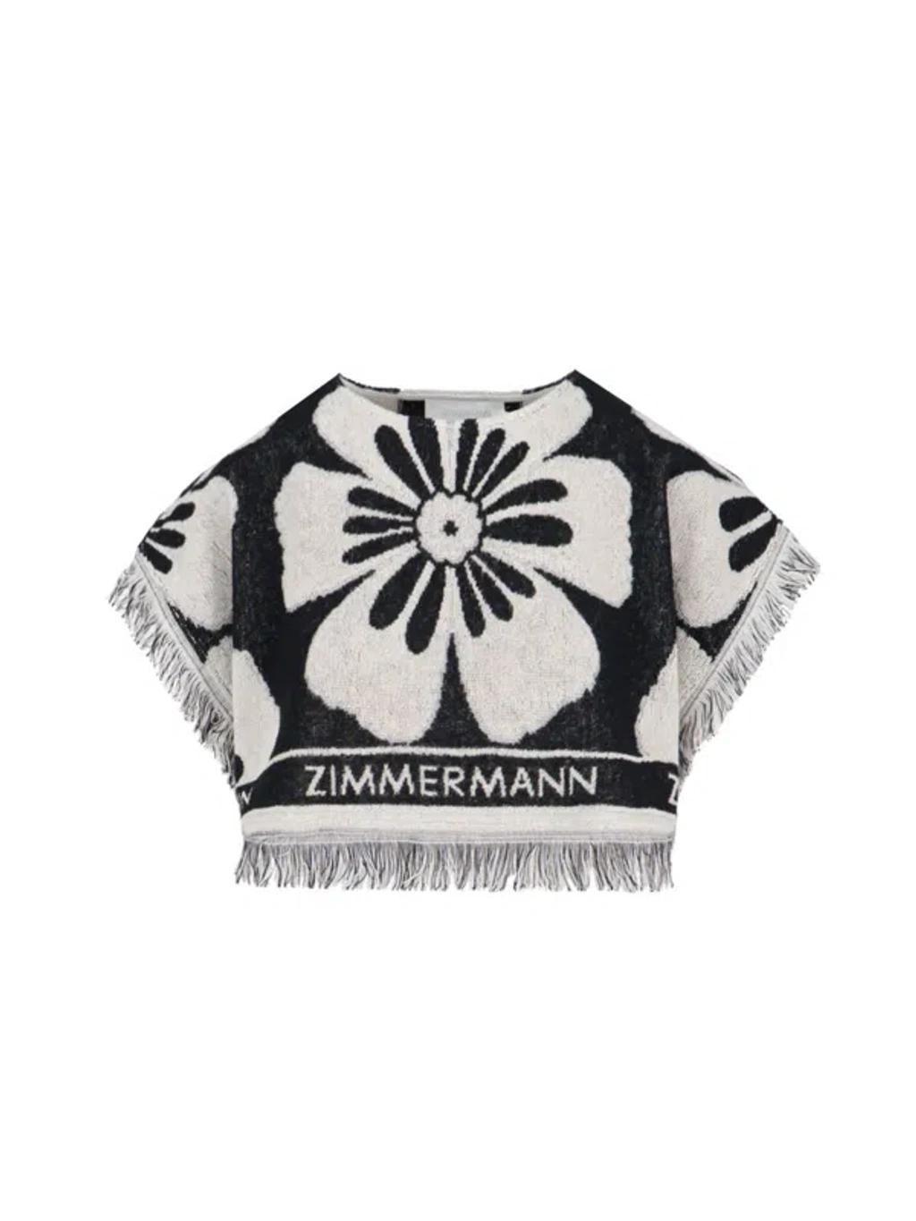 ZIMMERMANN Halliday Cropped Fringed Cotton-terry Jacquard Top In Black Product Image