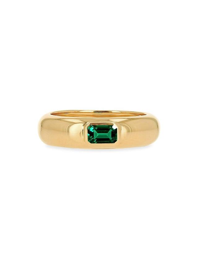 Womens 14K Yellow Gold & Emerald Domed Band Ring Product Image