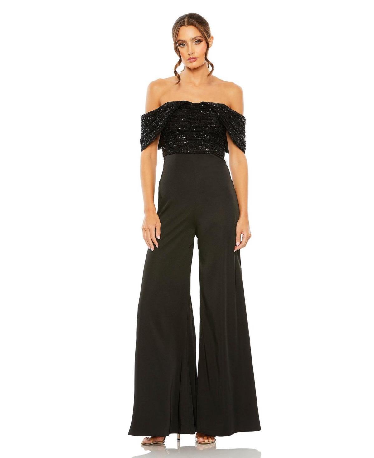 Women's Sequined Off The Shoulder Jumpsuit Product Image