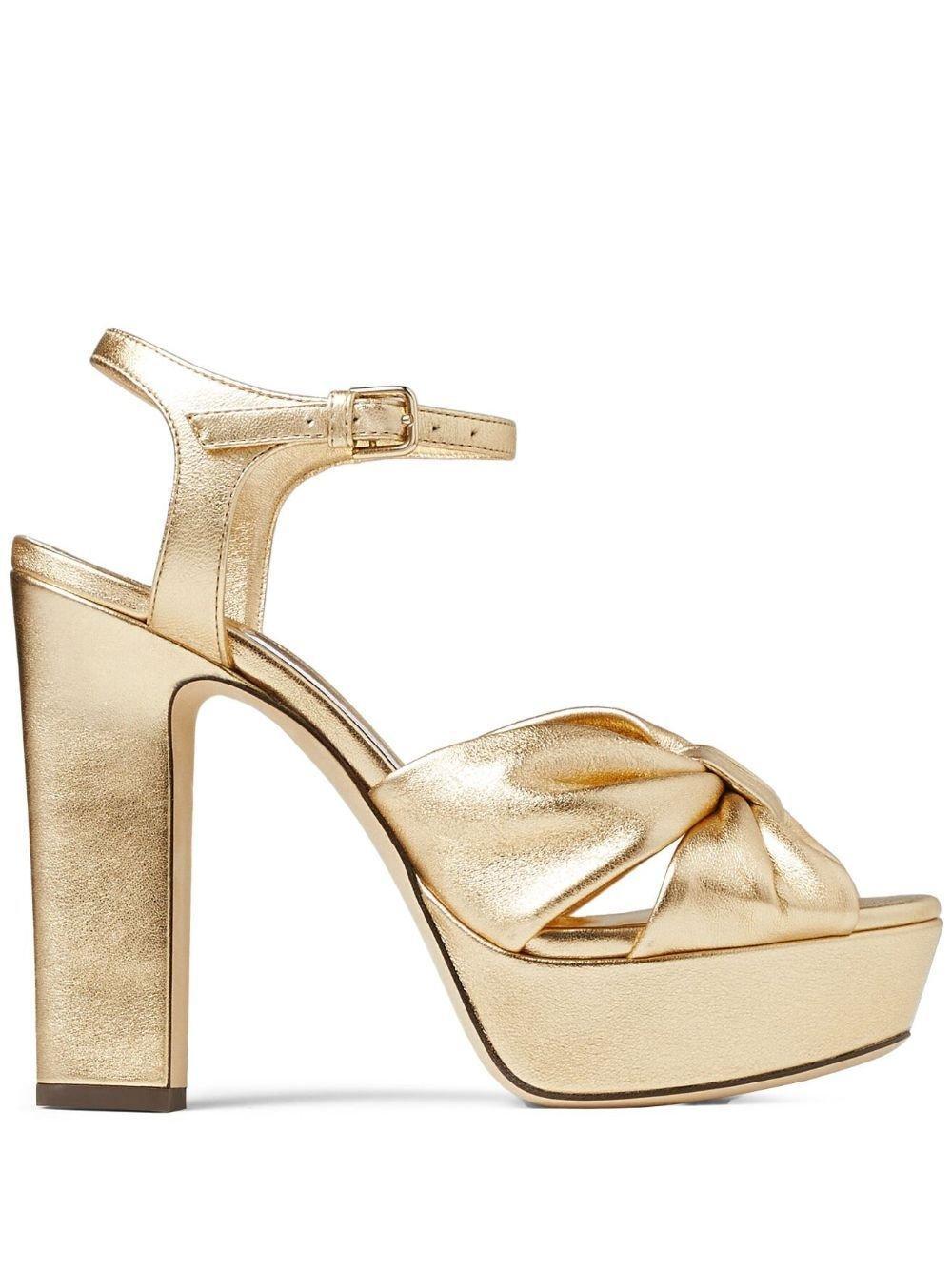 JIMMY CHOO Heloise Metallic Ankle-strap Platform Sandals In Gold product image