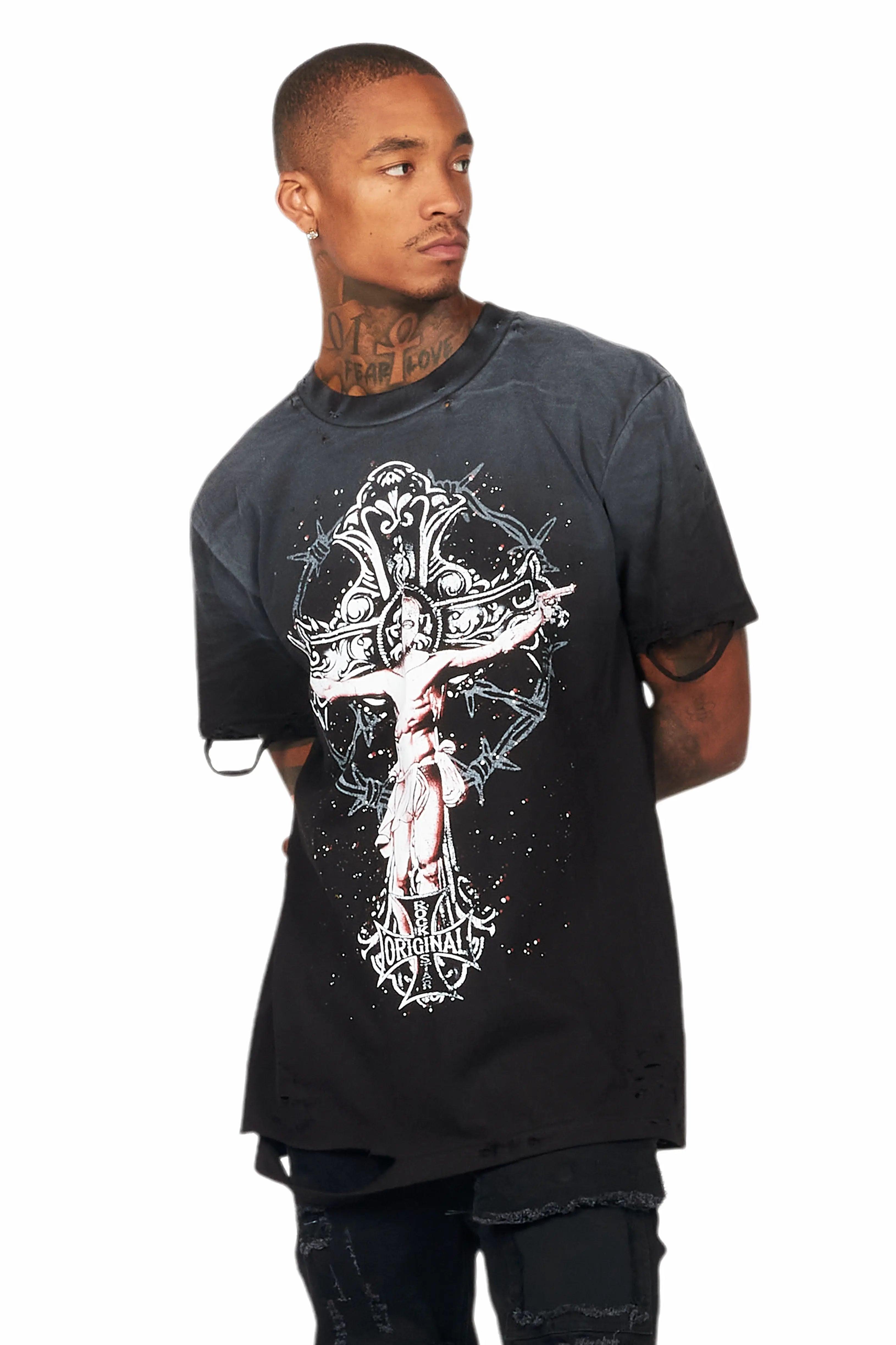 Ojas Black Graphic Oversized T-Shirt Male Product Image