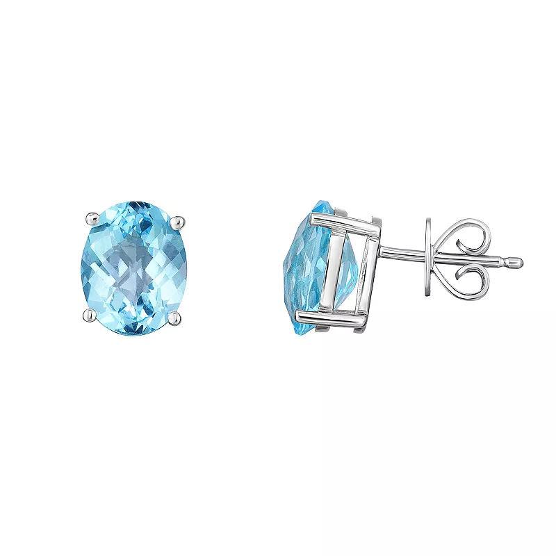 Sterling Silver Oval Blue Topaz Stud Earrings, Womens Product Image