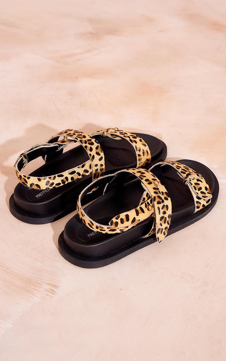 Leopard Print Leather Round Toe Footbed Sandals Product Image