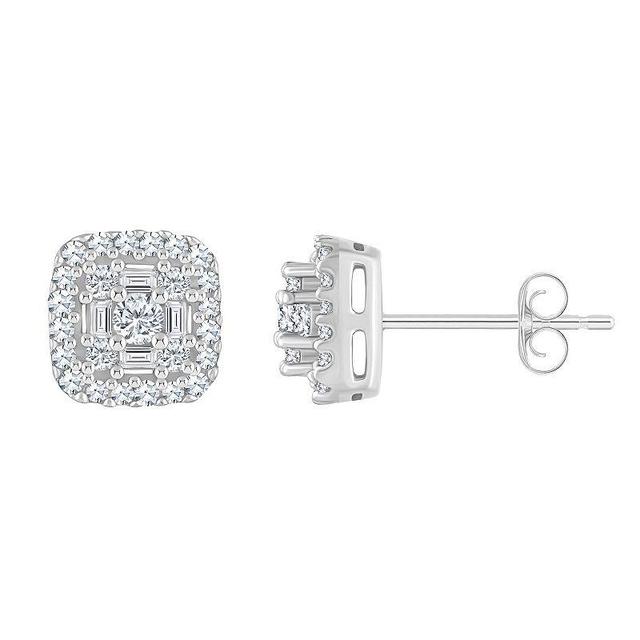 14k Gold 1/3 Carat T.W. Diamond Cushion Cluster Earrings, Womens, White Product Image