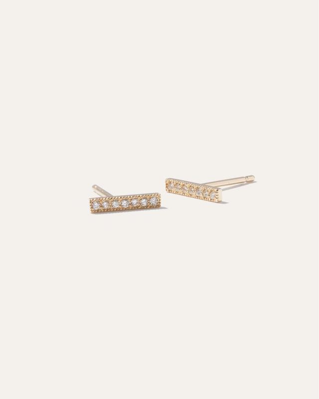 Womens 14K Gold Pave Diamond Bar Studs in Yellow Gold by Quince Product Image