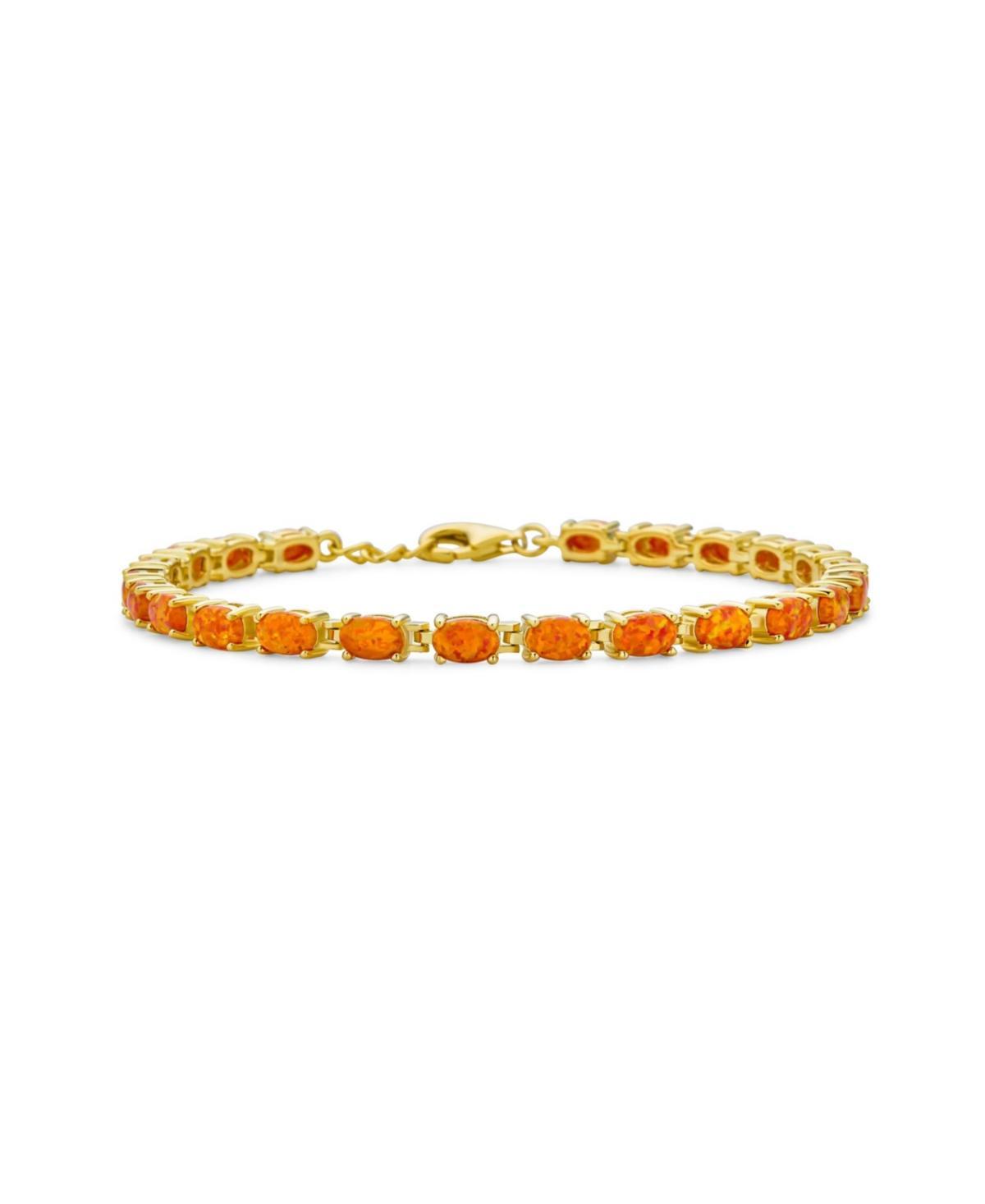 Simple Strand Mexican Orange Created Opal Tennis Bracelet For Women Yellow 14K Plated .925 Sterling Silver October Birthstone 7-7.5 Inch Product Image