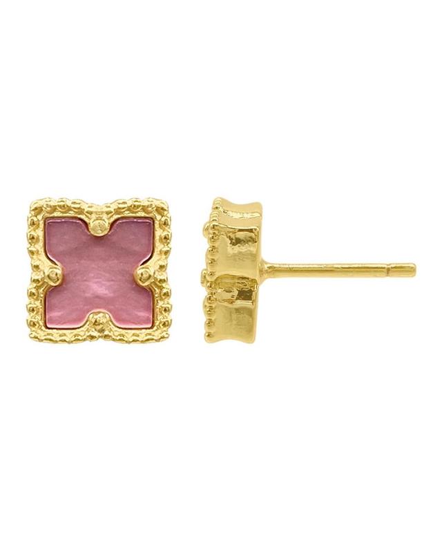 Adornia Brass Flower & Mother of Pearl Stud Earrings, Womens, Pink Product Image