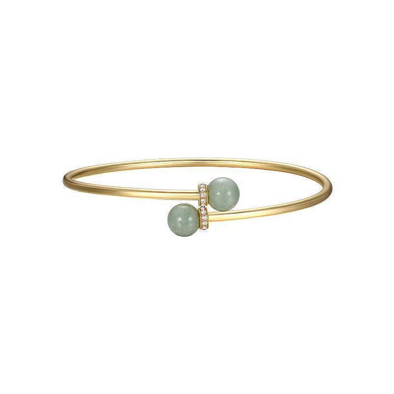 Dynasty Jade 18k Gold Over Sterling Silver Jade & Lab-Created White Sapphire Cuff Bracelet, Womens Gold Tone Product Image