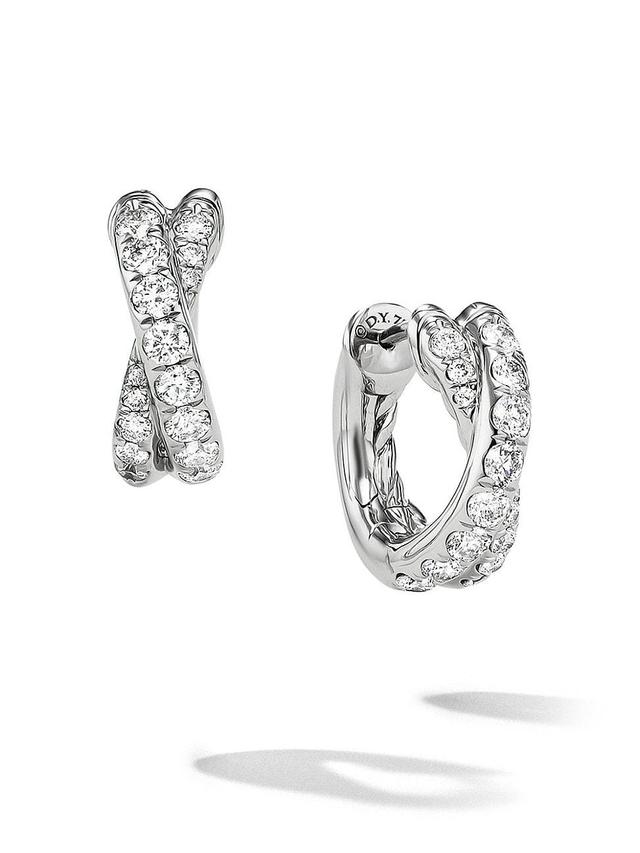 Womens Pav Crossover Hoop Earrings In 18K White Gold With Diamonds Product Image