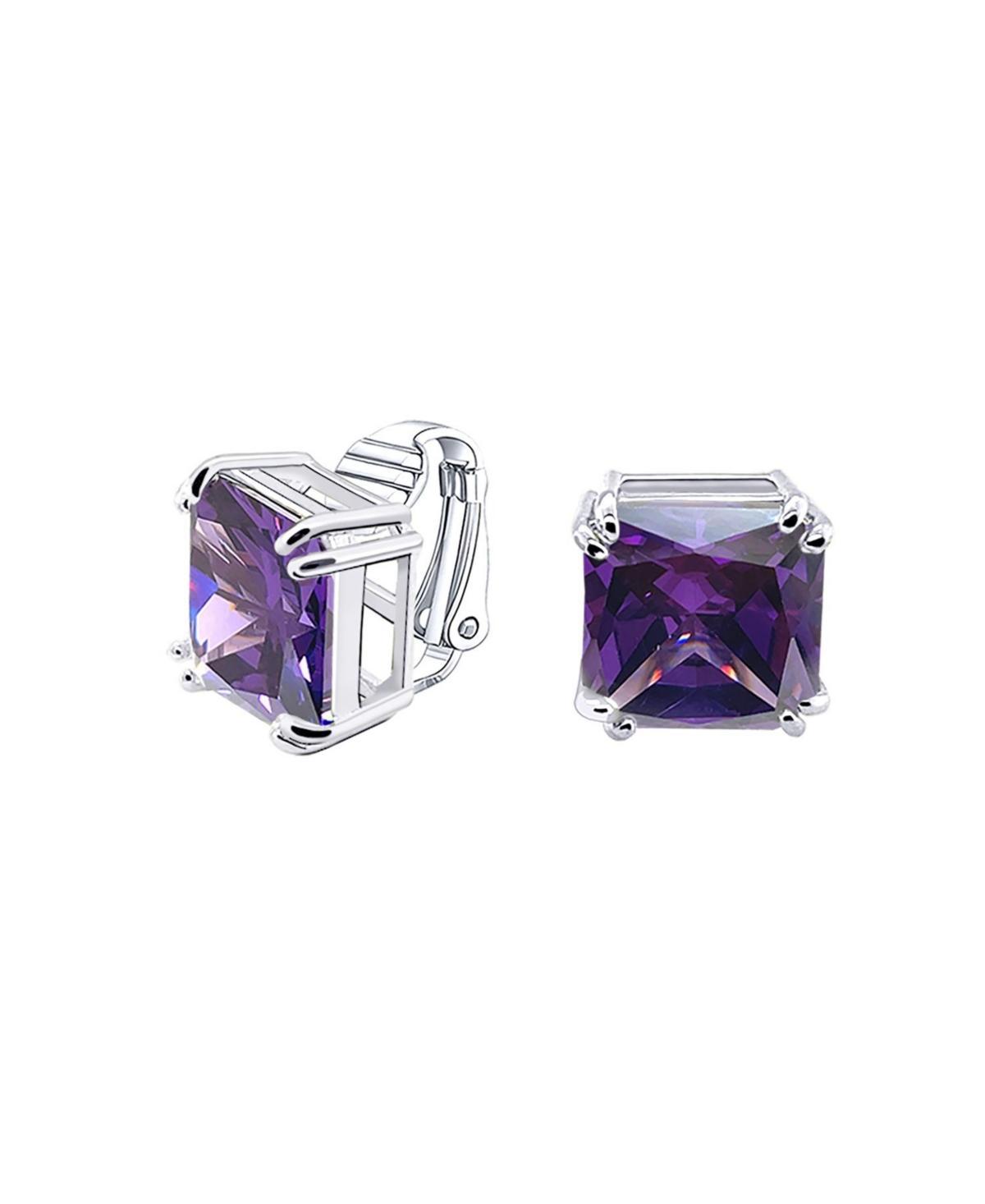 Bling Jewelry Classic Large Statement 5CT Square Princess Cut Aaa Cubic Zirconia Cz Solitaire Clip On Stud Earrings For Women Rhodium Plated For Non P Product Image