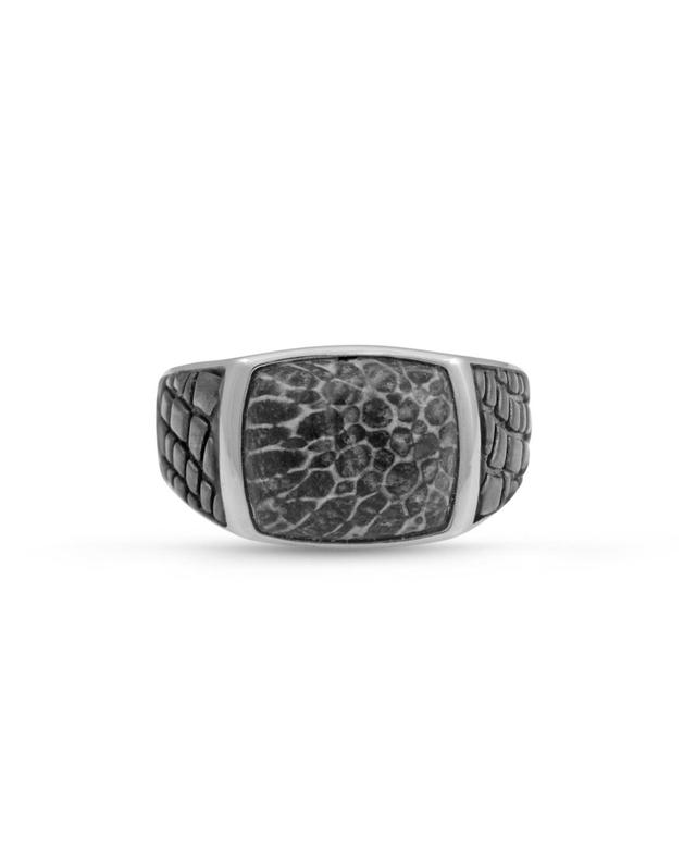 LuvMyJewelry Fossil Agate Gemstone Sterling Silver Men Signet Ring in Black Rhodium Product Image