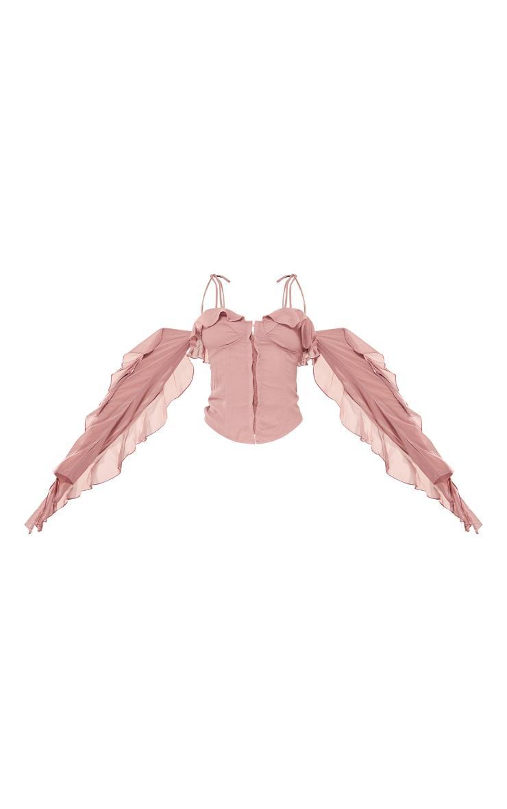 Mauve Woven Hook & Eye Frill Detail Boned Bardot Corset Product Image