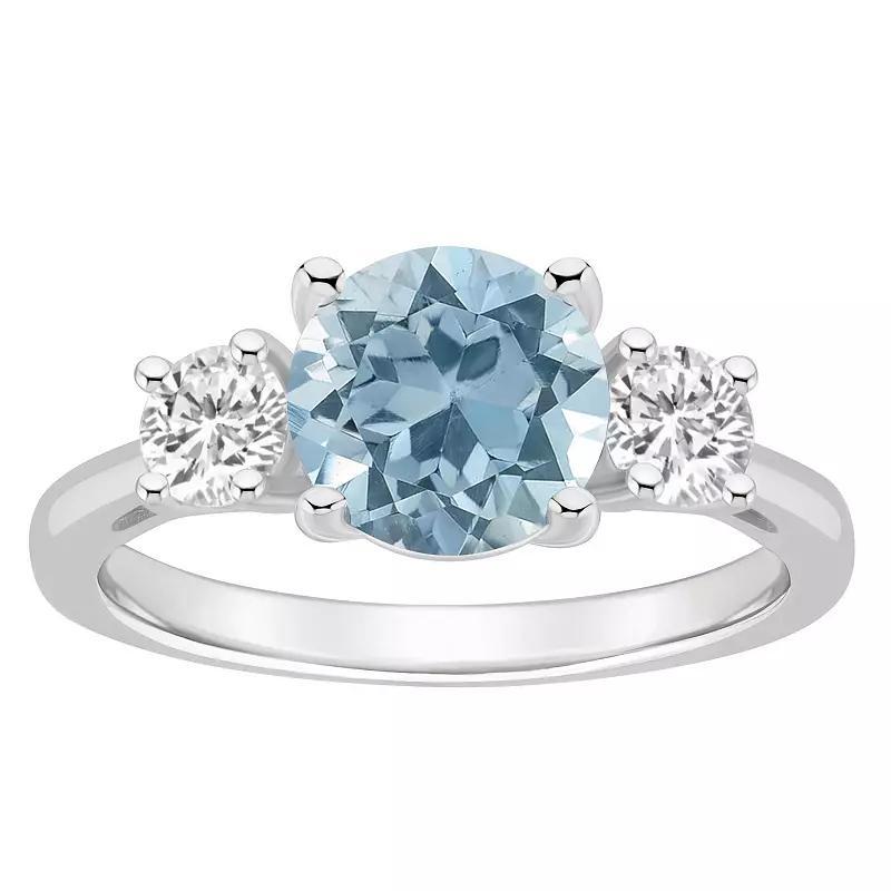 Macys Womens Sky Blue Topaz (2-2/5 ct.t.w.) and White Topaz (2/3 ct.t.w.) 3-Stone Ring in Sterling Silver Product Image