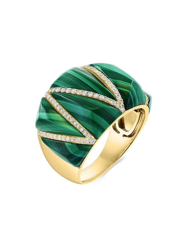 Womens 14K Yellow Gold, Malachite & 0.30 TCW Diamond Ring Product Image